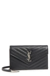 Saint Laurent Monogramme Calfskin Leather Wallet On A Chain In Black