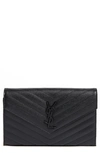 Saint Laurent Monogram Quilted Leather Wallet On A Chain In Nero