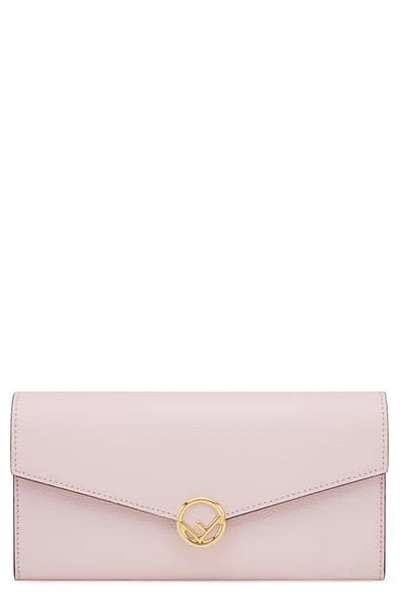 Fendi Logo Calfskin Leather Continental Wallet On A Chain In Peonia/ Oro Soft