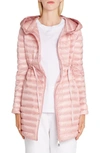 Moncler Barbel Tie Waist Hooded Lightweight Down Coat In Light Pink
