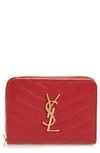 SAINT LAURENT MONOGRAMME COMPACT QUILTED ZIP AROUND WALLET,403723BOW01