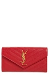 Saint Laurent Monogram Logo Leather Flap Wallet - Red In Bandana Red