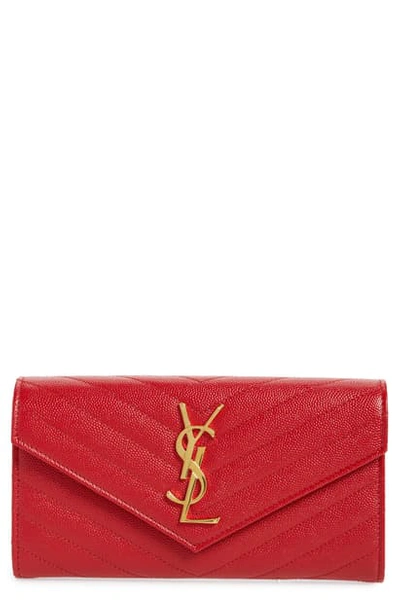 Saint Laurent Monogram Logo Leather Flap Wallet - Red In Bandana Red