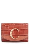 CHLOÉ MINI-C CROC EMBOSSED LEATHER WALLET,CHC19UP058A87