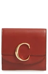 Chloé Square Leather Wallet In Sepia Brown