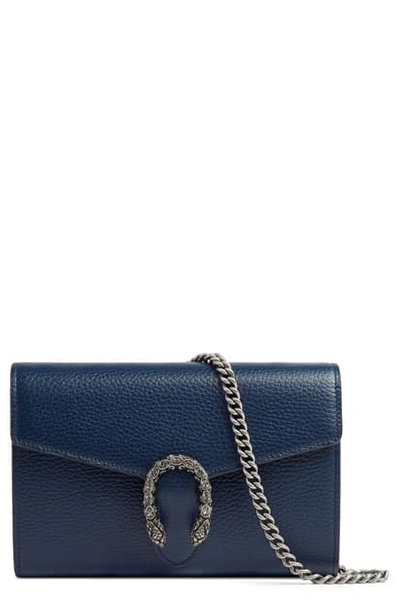 Gucci Leather Wallet On A Chain In Blu Agata/ Black Diamond