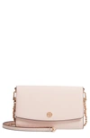 Tory Burch Robinson Croc Embossed Leather Wallet On A Chain In Shell Pink