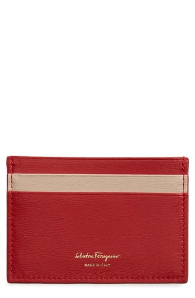 Ferragamo City Quilted Gancio Leather Card Case In Lipstick