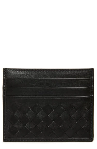 Bottega Veneta Intrecciato Calfskin Card Case In Nero/ Nero-silver