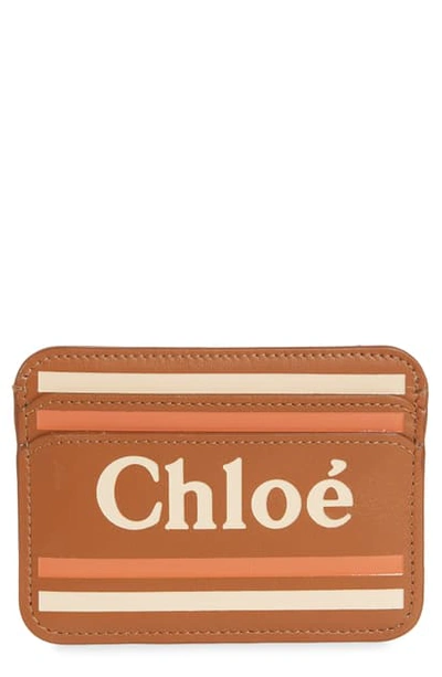 Chloé Vick Logo Leather Card Holder In Caramel