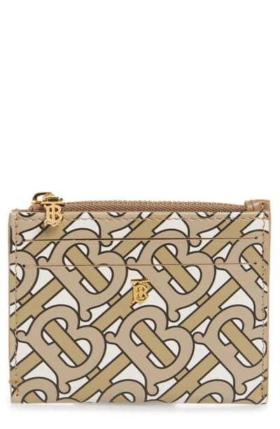 Burberry Simone Logo Print Leather Card Case In Beige