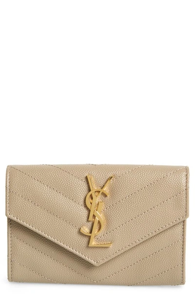 Saint Laurent Monogramme Small Grain De Poudre Envelope Wallet In Dusty Grey