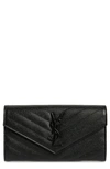 Saint Laurent Ysl Monogram Large Flap Wallet In Grained Leather In Noir