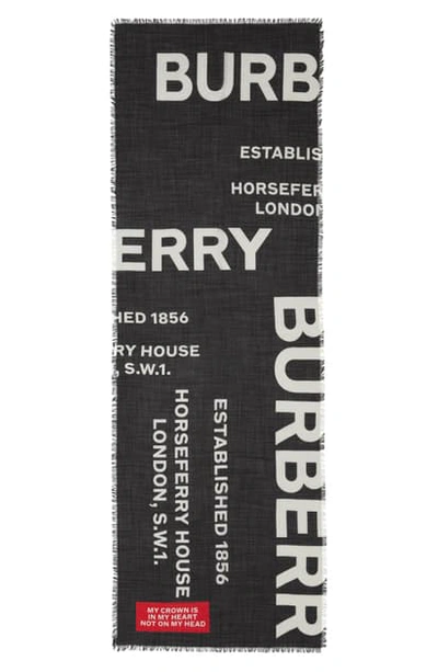 Burberry Horseferry Print Lightweight Wool Silk Scarf In Black