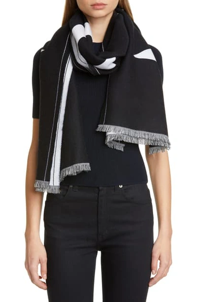 Valentino Vltn Wool Stole In Nero/ Bianco