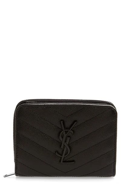 Saint Laurent Small Monogram Grained Leather Wallet In Noir