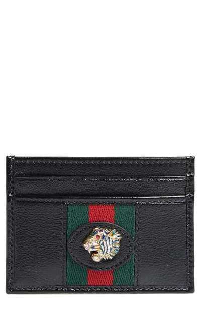Gucci Leather Card Case In Nero/ Vert Red Multi