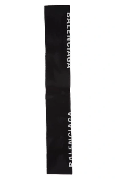 Balenciaga Logo Wool Scarf In Black/ White