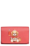 MOSCHINO GLADIATOR TEDDY LEATHER WALLET ON A CHAIN - RED,A812782101115