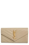 Saint Laurent Monogramme Large Grain De Poudre Leather Flap Wallet In Dusty Grey