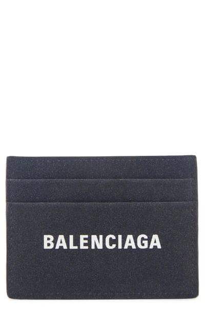 Balenciaga Everyday Logo Leather Card Case In Black