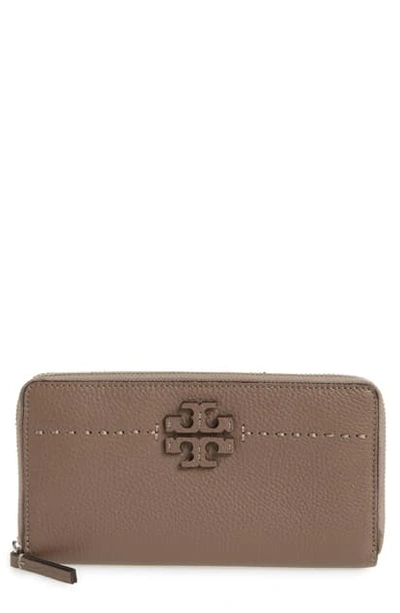 Tory Burch Mcgraw Leather Continental Zip Wallet In Silver Maple