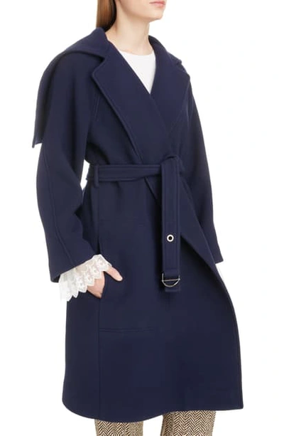 Chloé Iconic Exaggerated Collar Wool Blend Coat In Blue