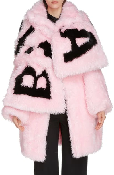 Balenciaga Oversize Faux Fur Coat In Candy Pink