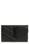 Saint Laurent Monogramme Quilted Textured-leather Wallet In Noir