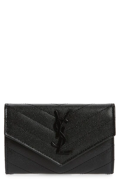 Saint Laurent Monogramme Quilted Textured-leather Wallet In Noir