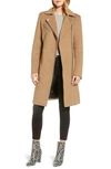 Avec Les Filles Moto Detail Wool Blend Twill Coat In Wheat/ Ivory