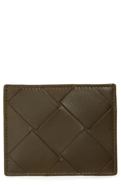 Bottega Veneta Intrecciato Leather Card Case In Kaki