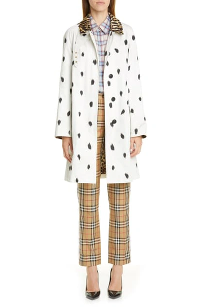 Burberry Animal-print Cotton-twill Trench Coat In White,black,brown