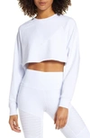 Alo Yoga Double Take Raglan-sleeve Cropped Sweatshirt In White