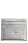 Longchamp 'le Foulonne' Pebbled Leather Card Holder - Metallic In Silver