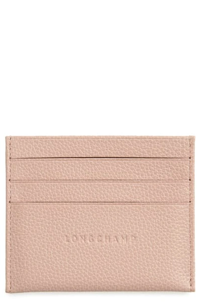 Longchamp 'le Foulonne' Pebbled Leather Card Holder - Pink In Powder