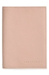 Longchamp Leather Passport Case In Powder Pink