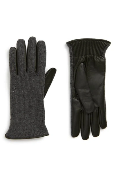 Brunello Cucinelli Cashmere, Silk & Leather Gloves In Dk.grey/ Green