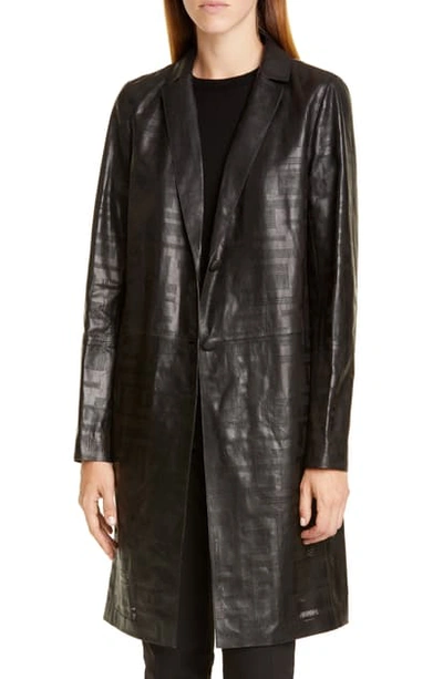 Lafayette 148 Jobelle Glazed Weightless Lambskin Leather Trench Coat In Black