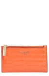 Kate Spade Sylvia Croc Embossed Leather Slim Bifold Wallet - Orange In Fire Lily