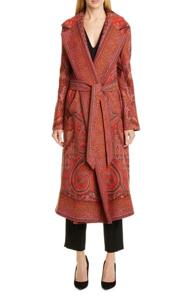 Etro Lindsay Paisley-print Wool Wrap Coat In Red