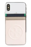 Tory Burch Bombe Logo Card Sticker Phone Pocket In Shellpink/gray/navy/vineyard