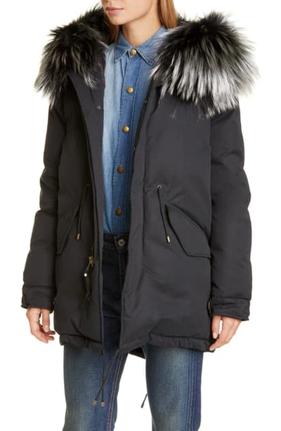 Mr & Mrs Italy Hooded Down Puffer Parka With Removable Genuine Fox Fur Trim In Black