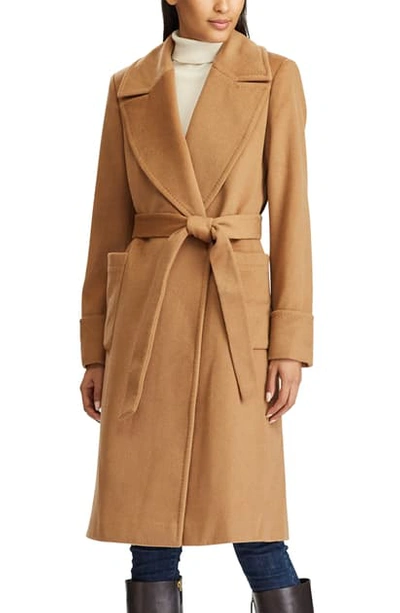 Ralph Lauren Wool Blend Wrap Coat In New Vicuna