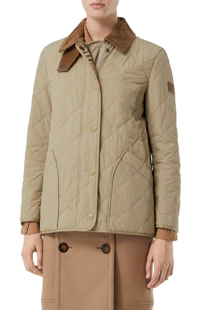 Burberry Corduroy And Leather-trimmed Quilted Shell Jacket In Beige