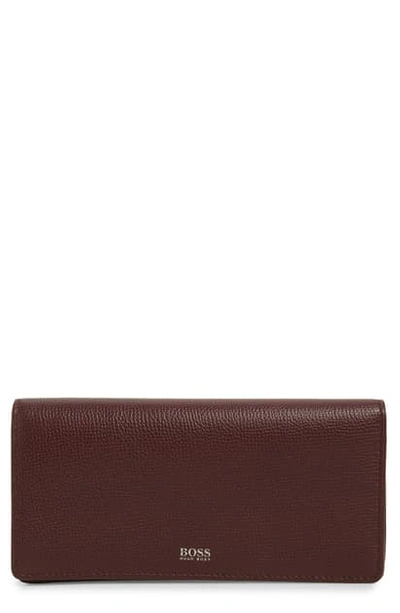 Hugo Boss Taylor Leather Continental Wallet In Dark Red