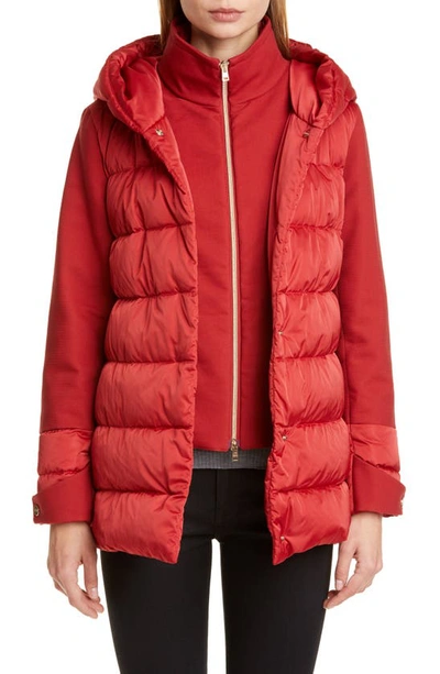 Herno Hooded Down Jacket With Removable Windblocker In Rosso