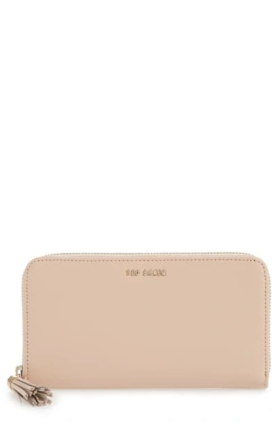 Ted Baker Tassel Leather Zip Matinee Wallet In Taupe
