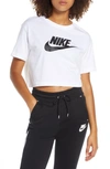 Nike Swoosh Cropped T-shirt In White In White/ Black