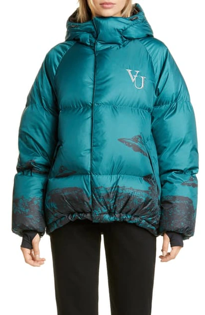 Undercover X Valentino Time Traveler Down Fill Puffer Coat In B Gray Green